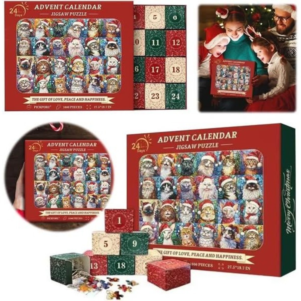 24‎ Days Christmas Cat Jigsaw Puzzle Advent Calendar 1000 Pieces 27.5 x 19.7 in